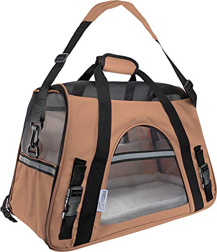 Paws & Pals Airline Approved Pet Carrier - Soft-Sided Carriers for Small Medium Cats and Dogs Air-Plane Travel On-Board Under Seat Carrying Bag with Fleece Bolster Bed for Kitten Cat Puppy Dog Taxi