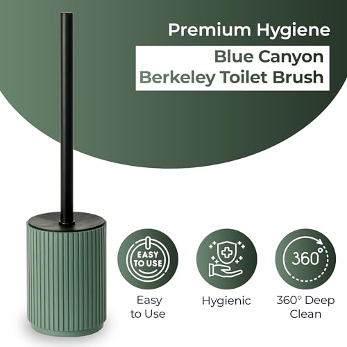 Image of Blue Canyon Berkeley Toilet Brush & Holder, Brush for Bathroom & Office, Plastic Brush Head for Deep Cleaning, Pack of 1, Compact Size, Elegant Design, Odour Free Holder, Green