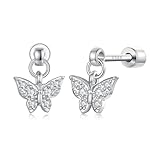Kerraom - Pendientes de mariposa y cruz, diseño de corazón de plata 925, pendientes de espiral antialérgicos para niñas, mujeres y niños, día de la madre, regalo de cumpleaños y San Valentín, Plata