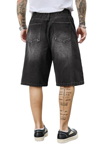 Image of PLEPAN Mens Super Baggy Jean Shorts 12 inch Vintage Loose Fit Wide Leg Long Jorts Y2K Streetwear Below Knee Denim Shorts