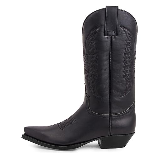 ADMLZQQ Cowboy Boots for Men,Leather Retro Embroidered Middle Tube Thick Soled Lightweigh2