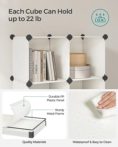 Image of SONGMICS 6 Cube Storage Organizer, Modular Bookshelf, DIY Closet Organizers and Storage, Plastic Stackable Shelves, 11.8 x 11.8 x 11.8 Inch Cubes, with Feet and Rubber Mallet, Cream White ULPC111M01