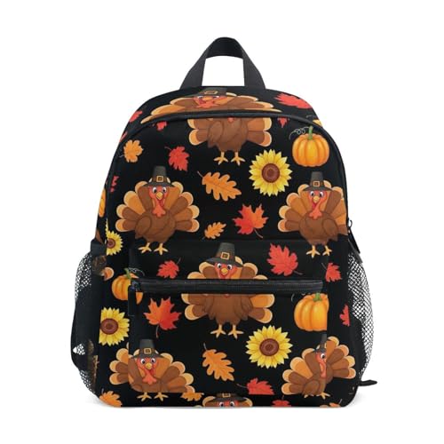 Cute Cartoon Turkeys Brown Backpack for Toddler Girls Boys, Travel Book Bag with Name Tag Kids School Bag, 3-8 Years - Main Image