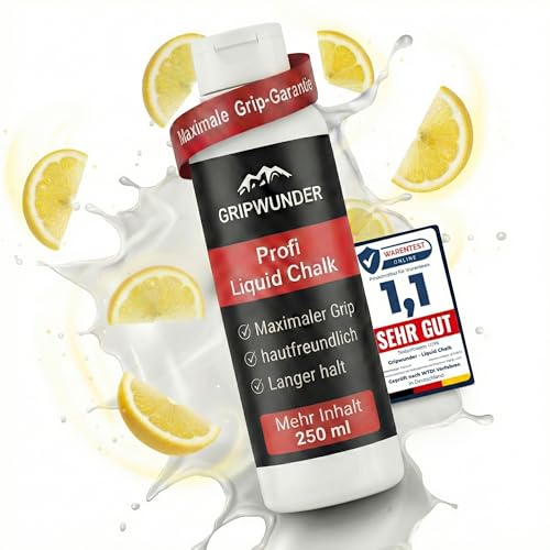 GRIPWUNDER Liquid Chalk 250 ML | Maximum Grip - BESTNOTE 1,1, schnell trocknend, langanhaltend| Flüssigkreide Chalk Bouldern Gym f Calisthenics Equipment Crossfit Klettern Pole Dance Magnesia Turnen