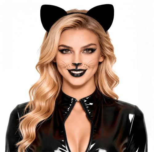Bonnie Z. Leonardo Black Cat Ears Headband Furry Padded Catwomen Headbands Cat Black-F
