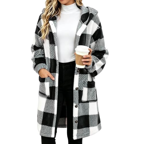 FPMLUXLL Sherpa Fleece Jacket for Women Casual Flannel Plaid Winter Jacket - image 3