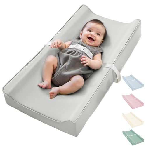 Baby Changing Pad Waterproof Vegan Leather Wipeable Extra Thick & Portable & Non-Slip Diaper Mat for Dresser Crib Travel Soft Safe (Grey)