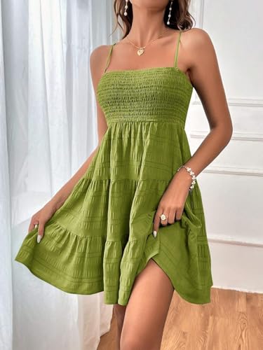 Image of SKAYS Womens Cami Mini Dress Smock Casual A Line Swing Sundress Summer Sleeveless Solid Ruffle Hem Short Dresses
