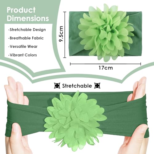 Image of SYGA Baby Headbands Nylon Flower Soft Stretchable Hairband for Newborn Infant Toddler Kids For 0-3 Year - Green