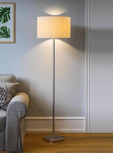 Image of ILLUMINE Furniture Silver Floor Lamp Standing Modern Lamp Shade for Living Room Corner, Home, Hotel, Office 12 Inches, 4Ft Height (Silver Beige)