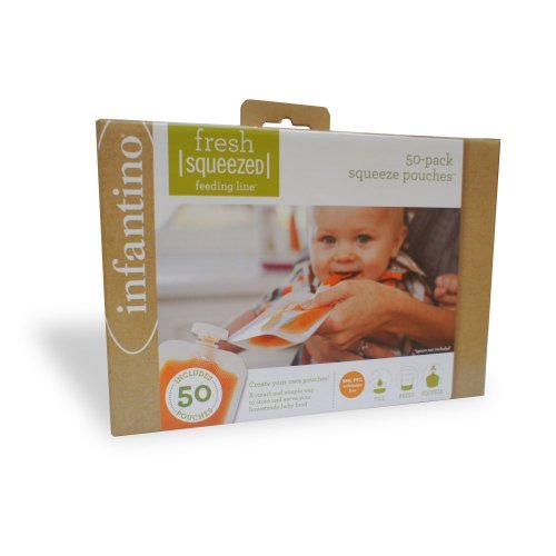 Image of Infantino Disposable Squeeze Pouches, Portable Homemade Semi-Solid Food for Babies and Toddlers, 4 Fl Oz (Pack of 50)