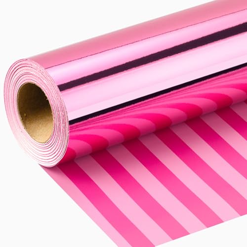 Wikadlik Geschenkpapier Hot Pink Metallisch Hot Pink einfarbig und horizontal gestreiftes Geschenkpapier für Geburtstag Valentinstag Muttertag 43 cm x 10 m Mini-Rolle