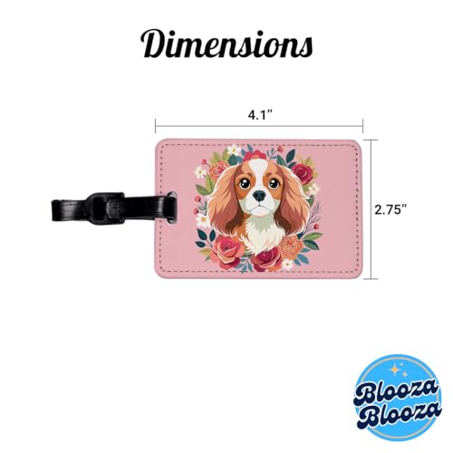 Cavalier King Charles Spaniel Dog Pink Floral Flowers Travel Faux Leather Luggage Tag3
