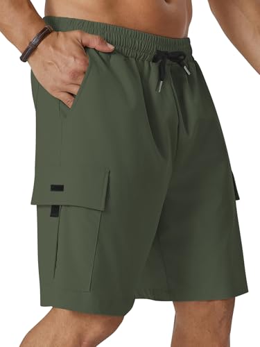 Image of Hardaddy Men's Casual Stretch Cargo Shorts Classic Drawstring Elastic Waist Relaxed Fit Work Short with 5 Pockets