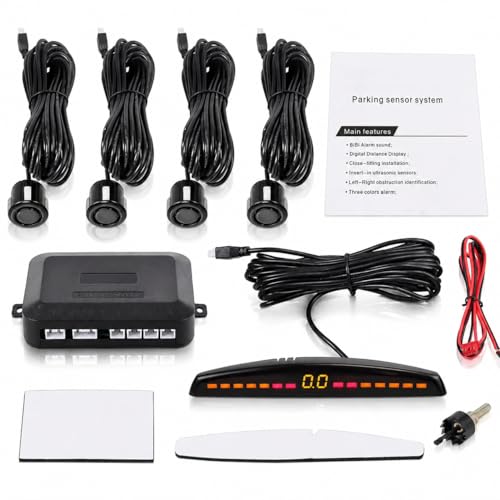 Anhoer Car Parking Sensors Kit 4 Ultrasonic Rear Reversing Radar System with LED Display & Buzzer Alarm Distance Detection Parking Assist System for Universal Cars SUVs Vans