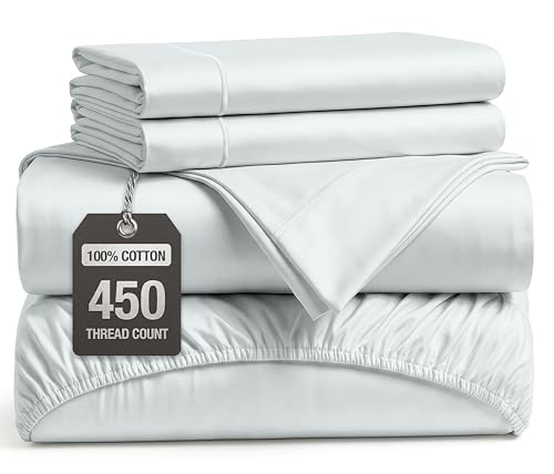 Image of LANE LINEN 100% Cotton Sheets Full Size - Premium 450 Thread Count Sateen Weave for A Silky Feel - Extra Breathable & Cozy for Year Round Comfort - Fits Matresses Upto 15'' Deep - Ballad Blue