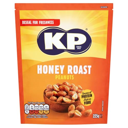 KP Nuts HONEY ROAST Peanuts 225g Pack - Roasted until golden for the perfect KP taste and crunch. Source of protein and high in fibre.