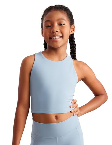 Image of CRZ YOGA Girls Butterluxe Double Lined Crop Tank | Dance, Extremely Soft, Tight Fit, High Neck, Athletic, Sleeveless Tops for Teen
