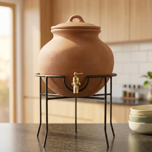 Image of ecofynd Round Heavy Duty Lyam Matka Stand for Kitchen, Water Pot Stand, Terracotta Stand for Kitchen Utensils, Multipurpose Dispenser Rack, Pot Stand, Jar Holder, (PS301-BLK)