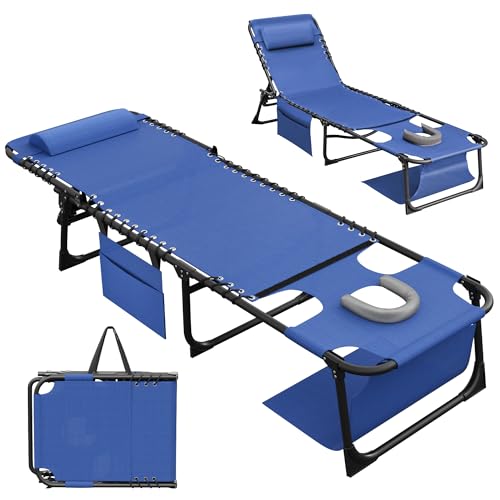Devoko Beach Lounge Chair, Outdoor Sun Tanning Chair Face