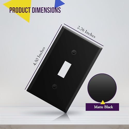 Image of ENERLITES Toggle Light Switch Metal Cover Plate, Wall Plate, Corrosion Resistant, Standard Size 1-Gang 4.50 inch x 2.76 inch, Powder Coated Stamped Steel, 7711-BM, Black Matte | Fits standard toggle switches; Rust-proof stamped steel; Smooth matte finish; Standard 1-gang; 7711-BM