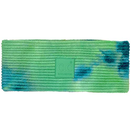 Winter CC Confetti Warm Fuzzy Fleece Lined Thick Knit Headband Headwrap Hat Cap (2ply Tie Dye Deep Teal/Sea Green)