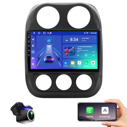 for Jeep Patriot Compass Radio 2010-2016 Wireless CarPlay Android Auto 10" QLED Touch Screen Mirror Link/SWC/Bluetooth/WiFi AHD Backup Camera Audio