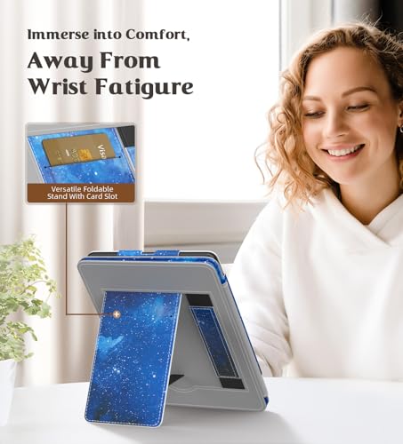 Image of MoKo Case for 7 inch /6.8 inch Kindle Paperwhite(12th /11th Gen-2024 /2021) and Kindle Paperwhite Signature Edition,Slim PU Shell Cover Case with Auto-Wake /Sleep for Kindle Paperwhite 2024, Blue Starry Sky