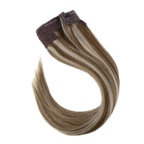 Sunny 20inch Piano Color Medium Brown with Blonde Hair Halo Extensions Real Hair 100g No Glue One Piece Wire Human Hair Extensions