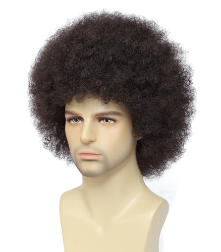 Image of Men's Afro Wig, 70s /80s Disco Costume Wig for Halloween, Theme Parties Cosplay(Dark Brown)