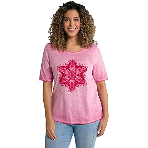 Camiseta Ulla Popken con Estampado Flocado y Cuello Redondo Cover