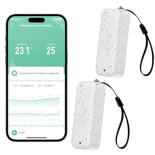 WIOONI 2Pack WLAN Thermometer Hygrometer, WiFi Temperatursensor mit App, Tuya/Smart Life Kompatibel, Temperatur Feuchtigkeit Sensor für Gewächshaus,...