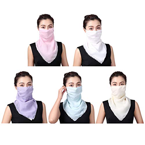 5 Pack Of Women Sun Protection Silk Neck Scarf Masks Seamless Face Mask