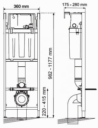 Wirquin pro - Cisterna empotrada con pulsador design aluminio para WC, 0,98-1,17 m Ref.55950018