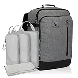 Hynes Eagle Carry on Backpack 38L Large Travel Backpack Women Flight Approved Weekender Bag Men Laptop Bag 15 inches Black Grey with Compression Packing Cubes Set 4PCS Light Grey