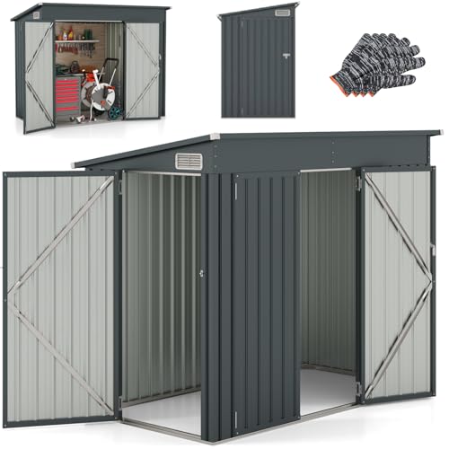 GiantexUK 8 x 4FT Metal Garden Shed With Air Vents, Lockable Front & Side Doors, Slope Roof Storage Building for Patio Backyard Garage Lawn