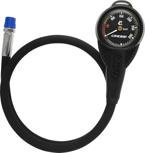 Cressi Mini SPG W/Rubber Housing Vale 300 C Black (Bar) - Mini manómetro con Carcasa de Goma y látigo HP, Negro, Talla única, Unisex