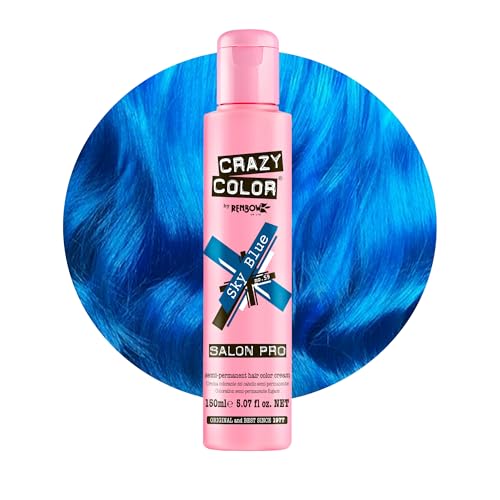 Crazy Color Hair Dye - Vegan and Cruelty-Free Semi Permanent Hair Color - Temporary Dye for Pre-lightened or Blonde Hair - No Peroxide or Developer Required - [SKY BLUE] - 150ML 5.07 oz