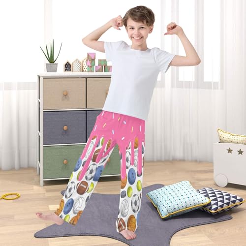 Boys Pj Pants Pink Ice Cream Ball Soft Kids Joggers Long Lounge Bottoms with Elastic Waist & Pockets 6-14 Years2