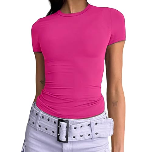 Image of Dwnval Womens Classic Short Sleeve Summer TOS Crew Neck Slim Fit Crop T Shirt