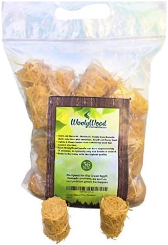 WoolyWood Charcoal Starters for Green Eggs, Kamados and Primo Smokers - Super Fast Lighting, 100% All Natural (36 Count)