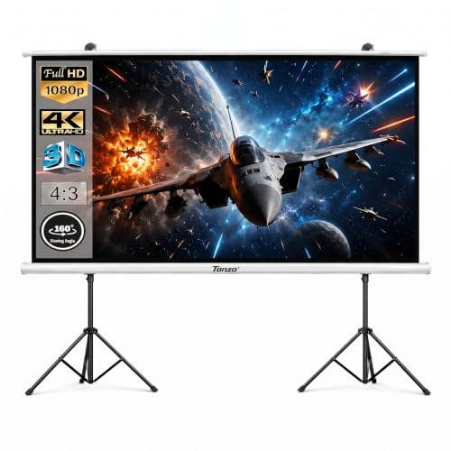Image of TONZO 150 Inch Tripod Projector Screen with Stand 8ft(H)*10ft(W), 4:3 Projection Screen with Adjustable Stand, Indoor & Outdoor Wrinkle Free White Matte Fabric Projection Screen for Home & Office