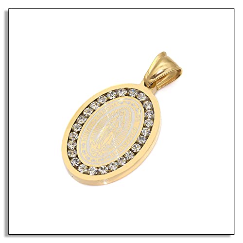 Fashion Stainless Steel Santa Maria Guadalupe Pendant Crystal Necklace,22inches Link Chain4