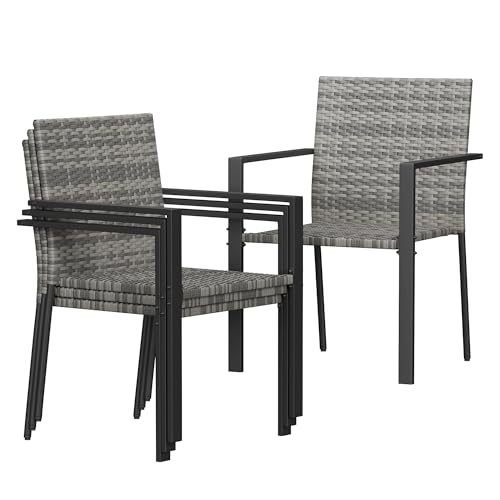 Image of Amopatio Stackable Patio Dining Chairs Set of 4, All-Weather Breathable Rattan Outdoor Dining Chair, Steel Frame, Armchair w /Armrests, for Garden, Porch, Deck, Poolside, Fire Pit, Gray