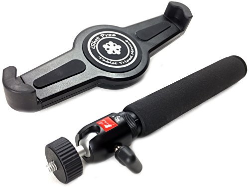 iShot G10 Pro Large Universal iPad Pro Tablet Tripod Mount + Camera Tripod Adapter Hand-Held Monopod w/ 360° Swivel Mini Ball Head - Works with Case - Compatible with iPad Pro and Other 9-13" Tablets
