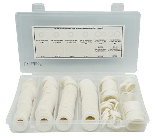 Image of 200PCS 8 Sizes Nylon Oil Drain Plug Gaskets, Washer Assortment Kits Fit M12 M14 M16 M18, M20