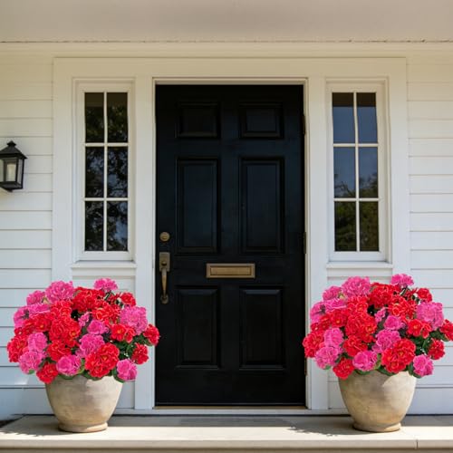 Image of Bassion Artificial Flowers for Outdoors, 6 Pcs Mixed Color Fake Geraniums