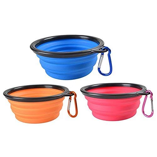 Drawoz 1 Pieza/2 Piezas/3 Piezas de Viaje Plegable de Silicona para Mascotas, tazón para Alimentar Alimentos y Agua sin BPA, Plato Plegable para Perros Ca, Negro, 3 Piezas
