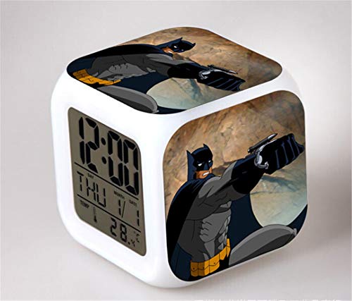 LED Digital Cartoon Alarm Clock Bedroom 7 Colors Night Light Bedside Music Alarm Clock Cute Mini Travel Alarm Clock Movie Fans Alarm Clock Birthday Gift for Children Boys Girls Teens Kids,B