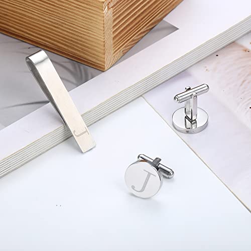Loyallook Classic Engraved Initial Cufflinks And Tie Clip Bar Set Alphabet Letter Formal Business Wedding Shirts J #TOP5